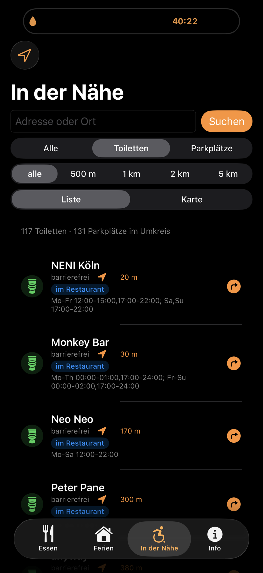 Neue App in der Mache – Restaurants, Unterkunft, WCs und Parkplätze